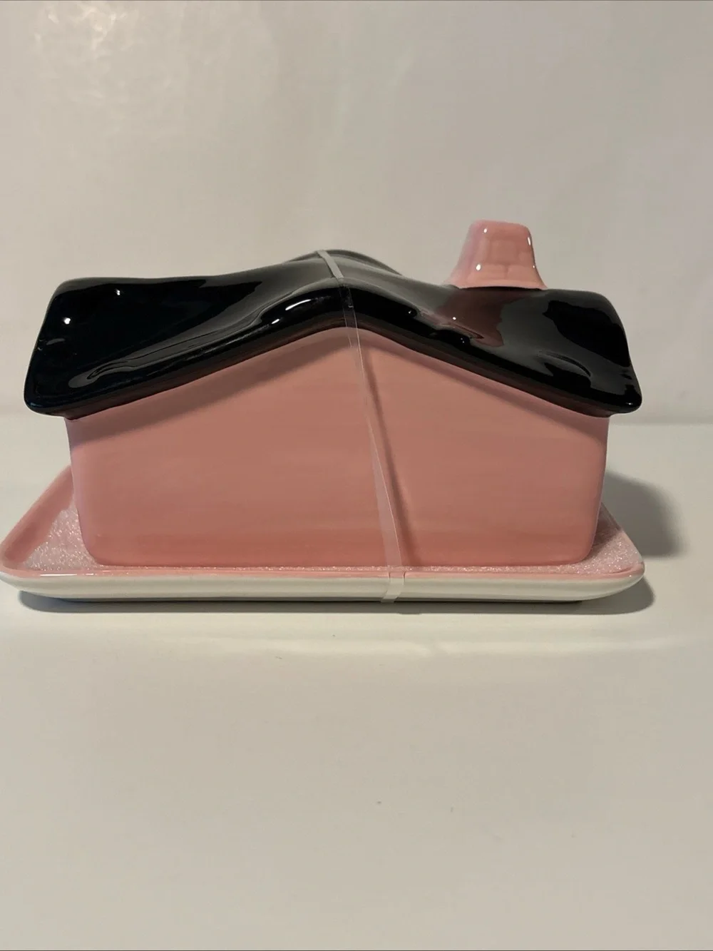 Pink Haunted House Wide Butter Dish. New